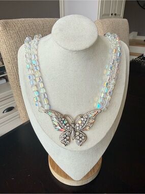 Iridescent Crystal Double Strand Butterfly Statement Necklace by Aurora Borealis